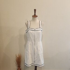 Ann Taylor Elegant White and Black Trim Zip Up Dress